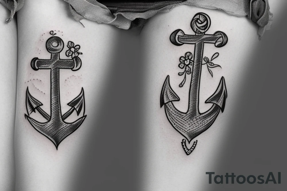 Feminine anchor and flowers tattoo idea