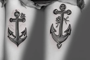 Feminine anchor and flowers tattoo idea