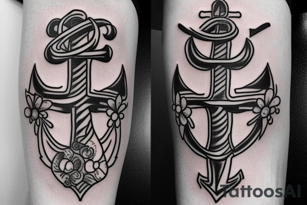Feminine anchor and flowers tattoo idea