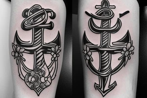 Feminine anchor and flowers tattoo idea