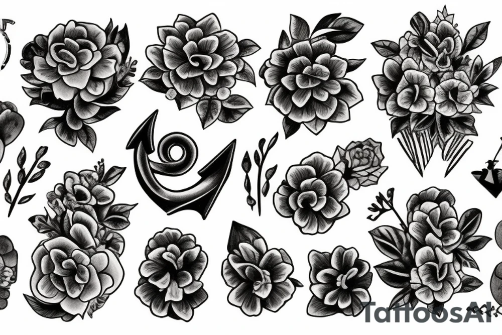 Anchor and flowers tattoo idea