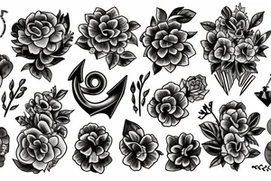 Anchor and flowers tattoo idea