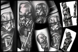 Star wars fight scene with grunge look, everything black and white except the light sabers tattoo idea