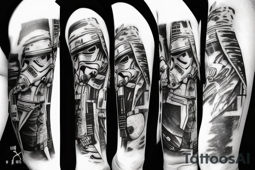 Star wars fight scene with grunge look, everything black and white except the light sabers tattoo idea