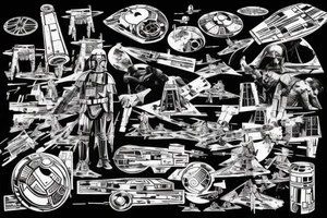 Star wars fight scene with grunge look, everything black and white except the light sabers on my left chest and shoulder tattoo idea