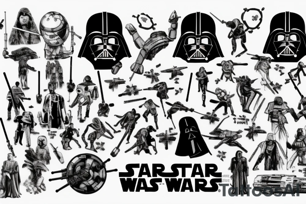 Star wars fight scene with grunge look, everything black and white except the light sabers on my left chest and shoulder tattoo idea