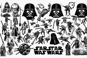 Star wars fight scene with grunge look, everything black and white except the light sabers on my left chest and shoulder tattoo idea