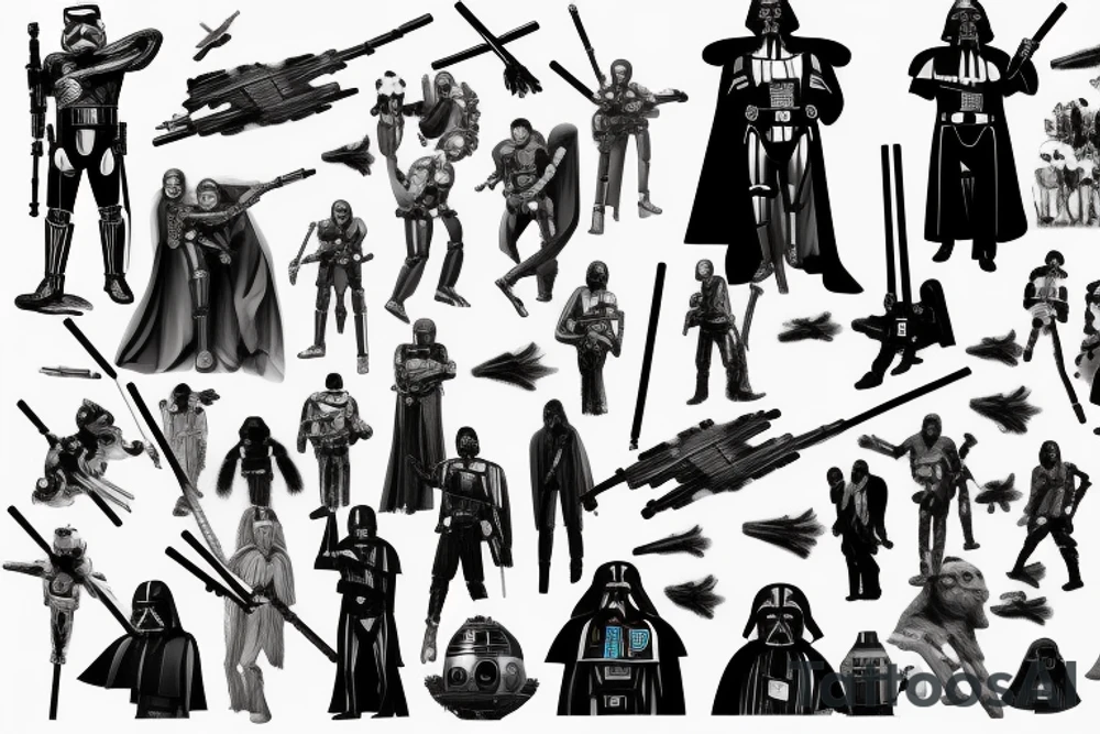 Star wars fight scene everything black and white except the light sabers on my left chest and shoulder tattoo idea