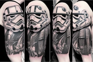 Star wars fight scene  including the light sabers on my left chest and shoulder tattoo idea