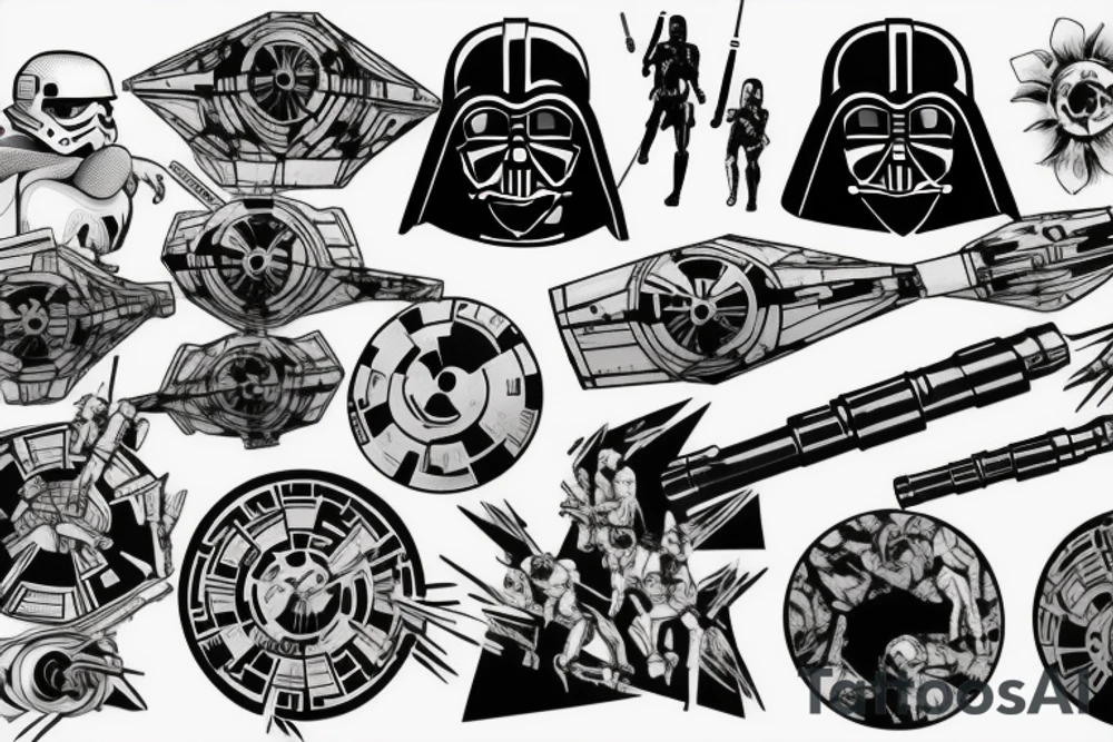Star wars fight scene  including the light sabers on my left chest and shoulder tattoo idea