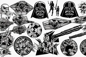 Star wars fight scene  including the light sabers on my left chest and shoulder tattoo idea