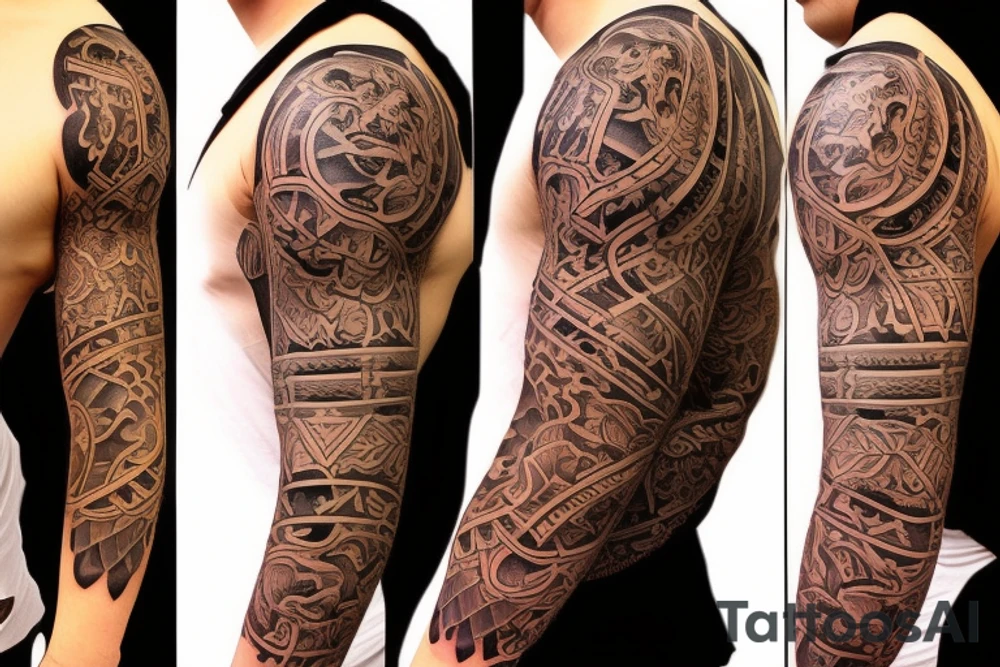Arm shoulder and chest traditional tattoo idea