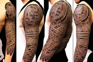 Arm shoulder and chest traditional tattoo idea