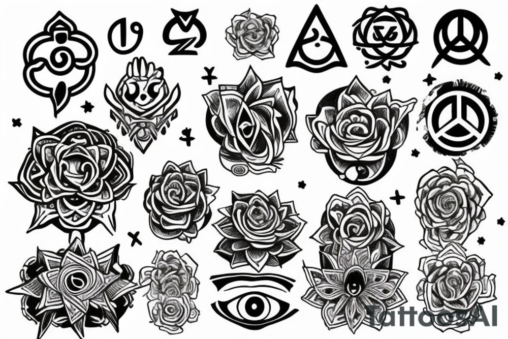 Ohm , peace , star of inanna , Third eye , elevate , grow, roses , tattoo idea