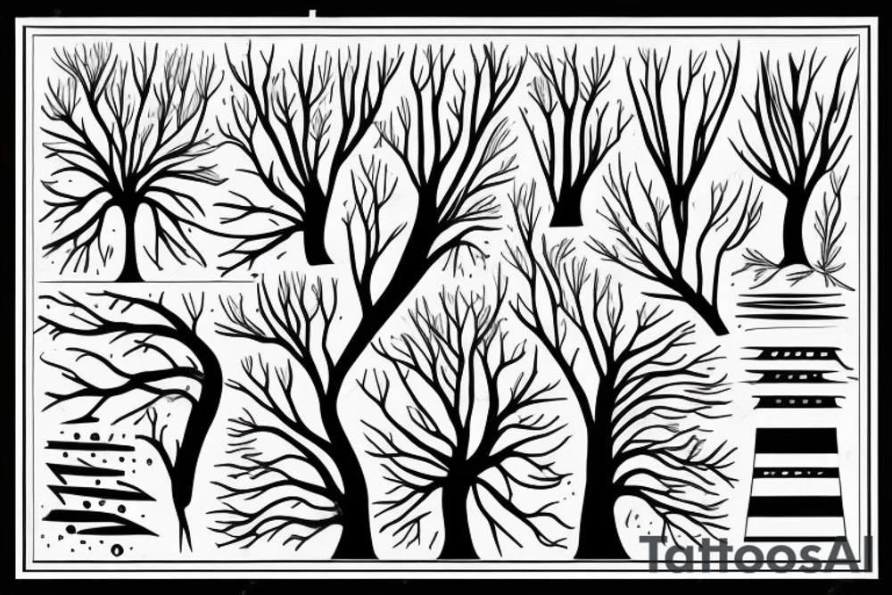 Dark tree roots with items woven in tattoo idea