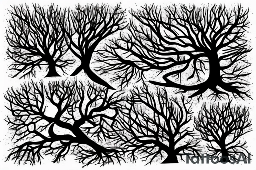 Dark tree roots with items woven in tattoo idea