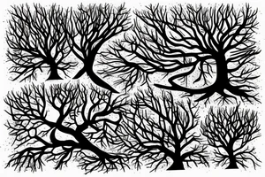 Dark tree roots with items woven in tattoo idea