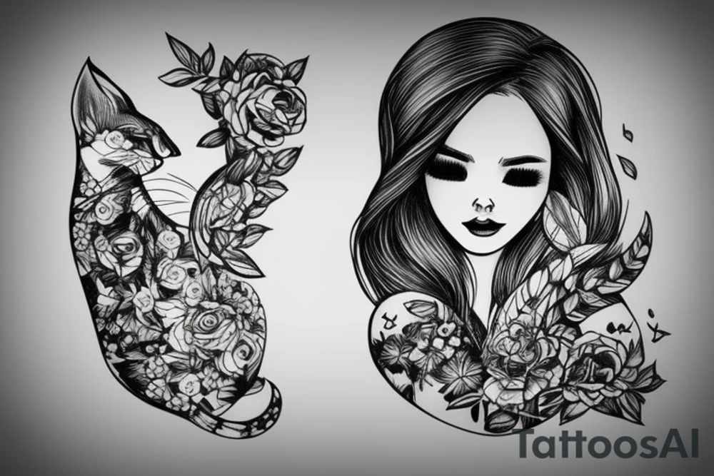 Beautiful girl with cat tattoo idea