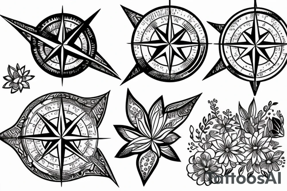 Compass with flowers tattoo idea