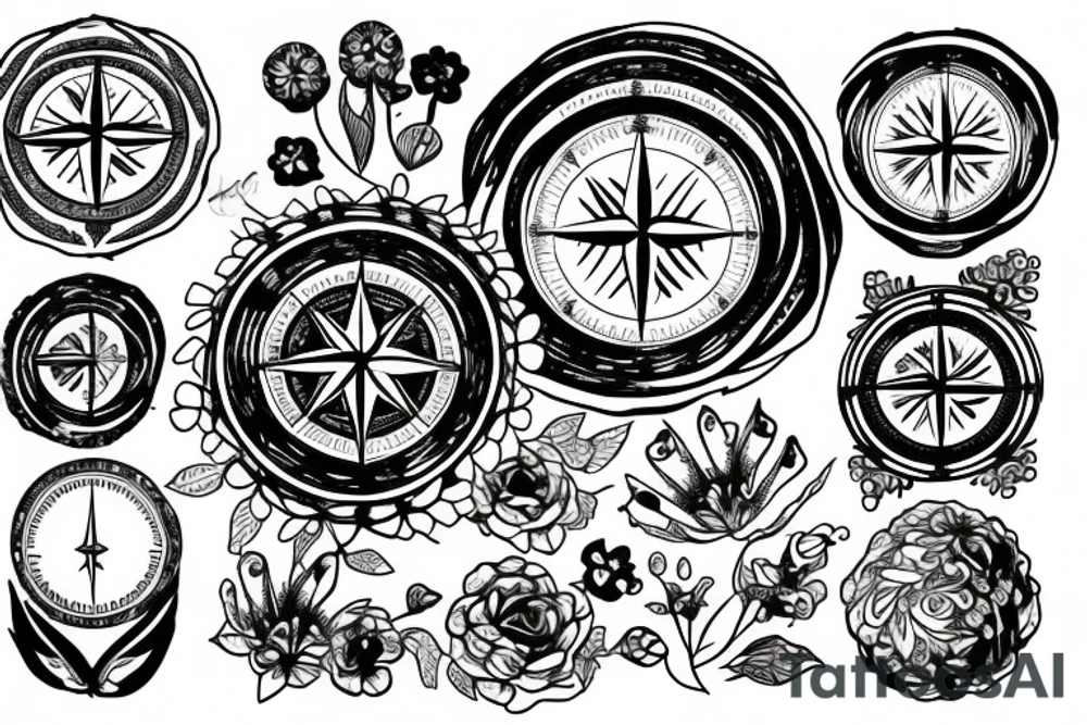 Compass with flowers tattoo idea