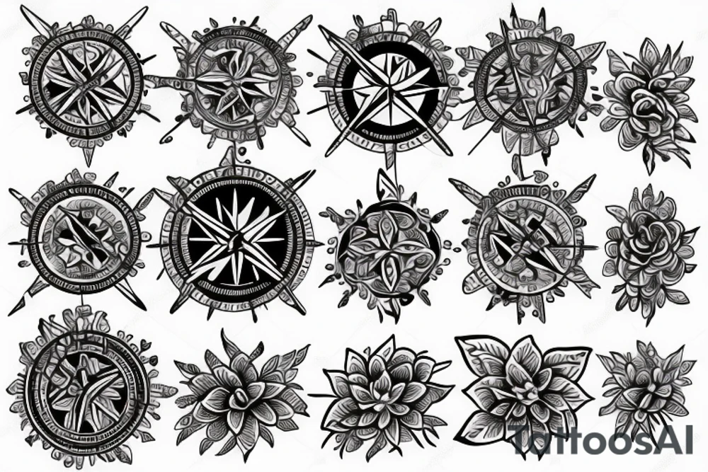 Compass with flowers tattoo idea