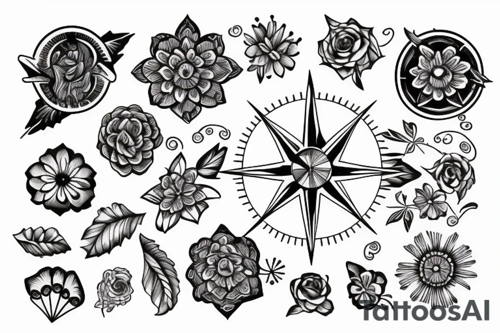 Compass with flowers tattoo idea