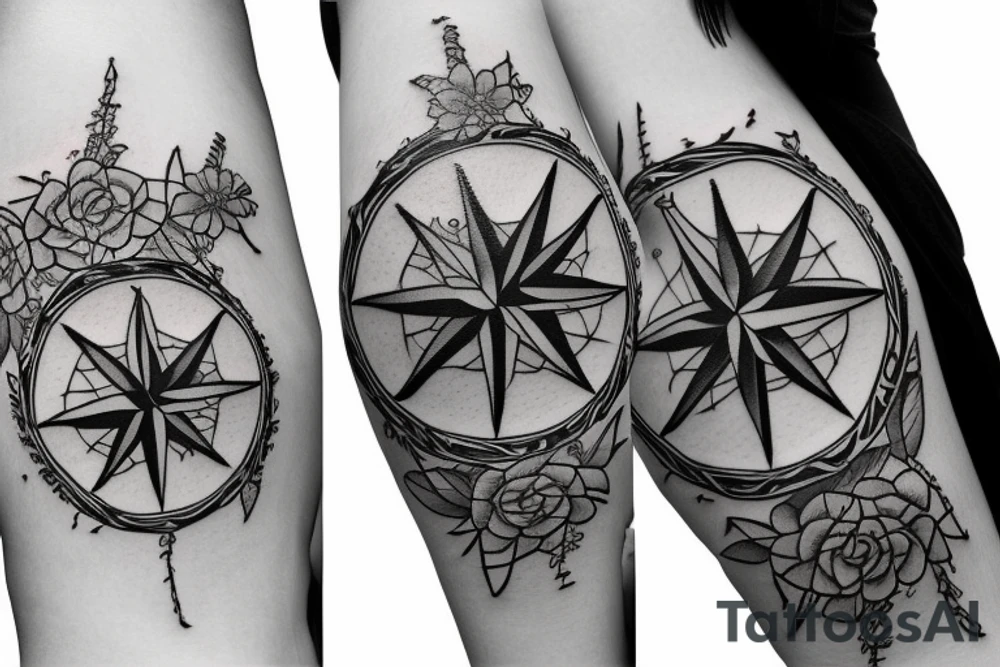 Compass with flowers tattoo idea