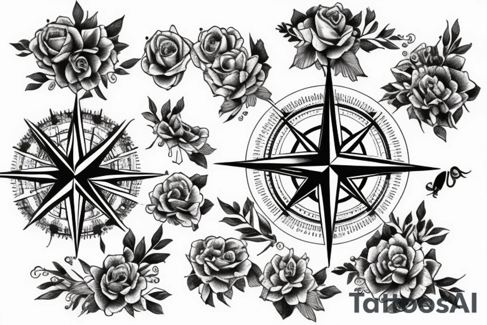 Compass with flowers tattoo idea