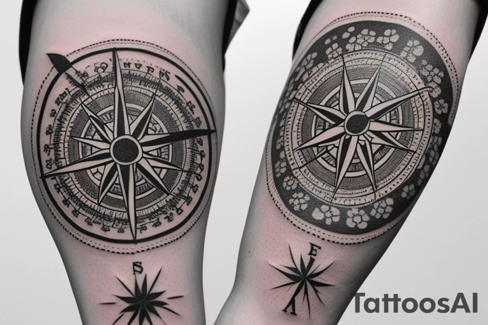 Vintage Compass with flowers tattoo idea