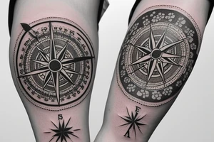 Vintage Compass with flowers tattoo idea