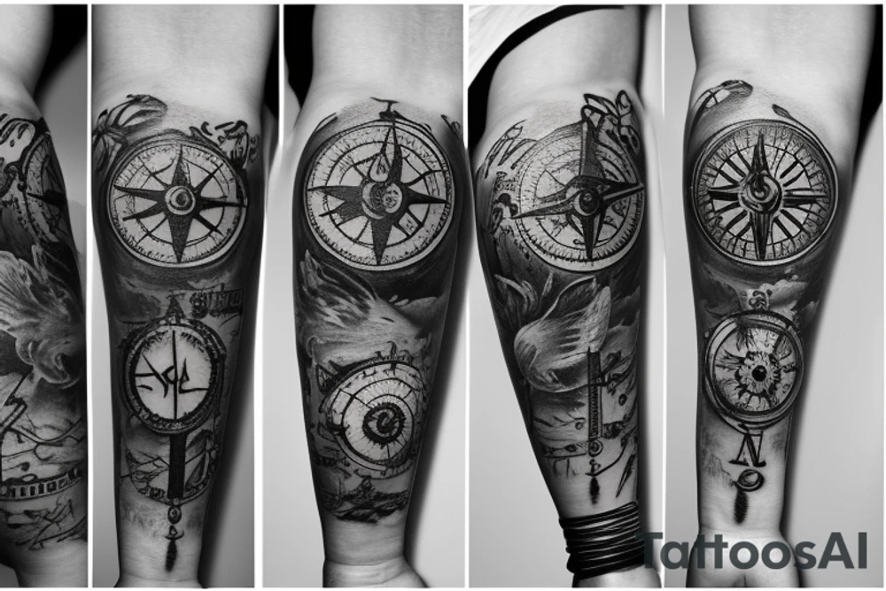 Vintage Compass with flowers tattoo idea