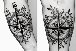 Vintage Compass with flowers tattoo idea