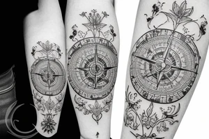Vintage Compass with flowers tattoo idea