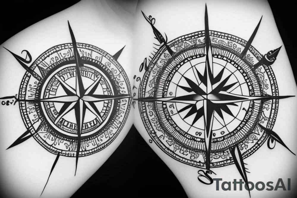 Vintage Compass with flowers tattoo idea