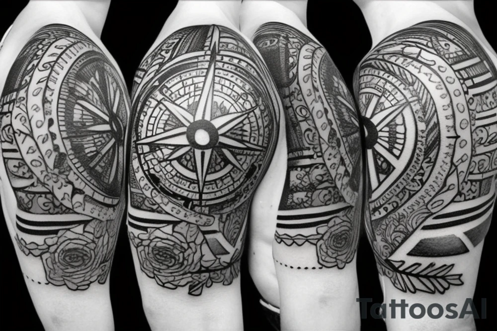Vintage Compass with flowers tattoo idea