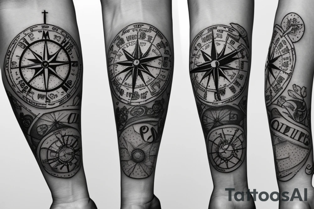 Vintage Compass with flowers tattoo idea