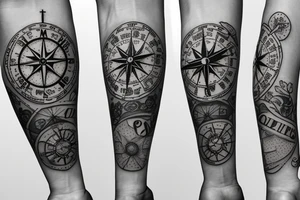 Vintage Compass with flowers tattoo idea