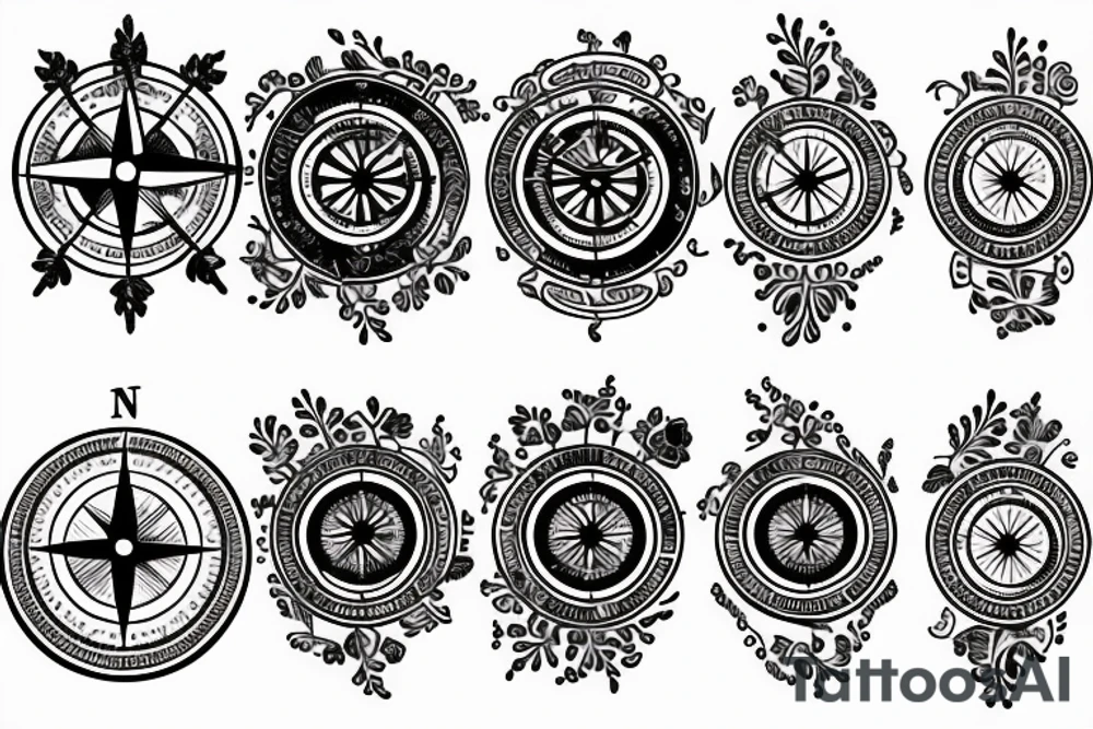 Vintage Compass with flowers tattoo idea