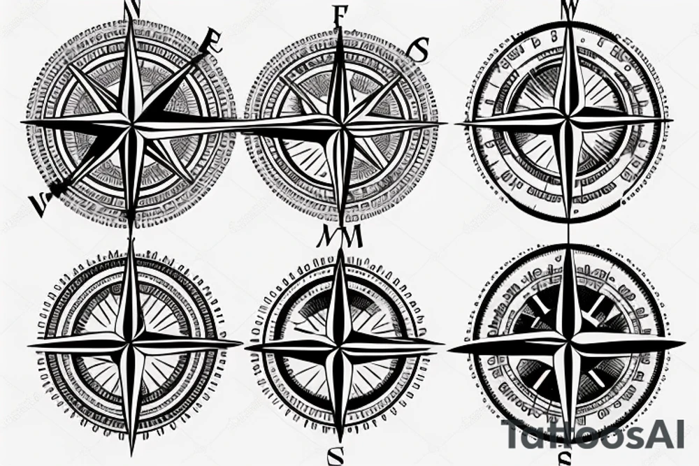 Vintage Compass with vines tattoo idea