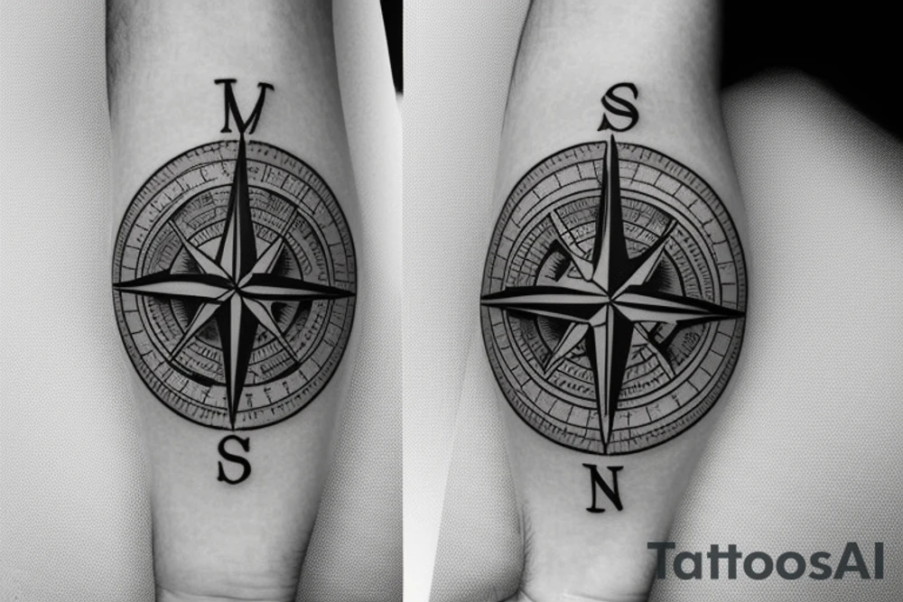 Vintage Compass with vines tattoo idea