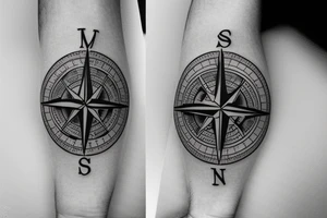 Vintage Compass with vines tattoo idea