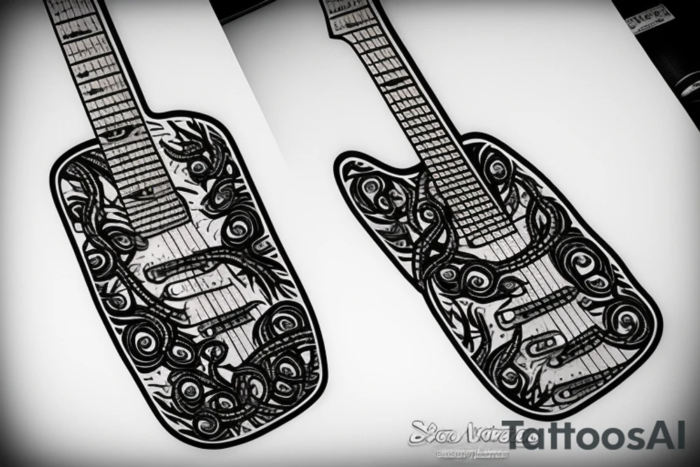 Bass guitar wrapped with vines tattoo idea