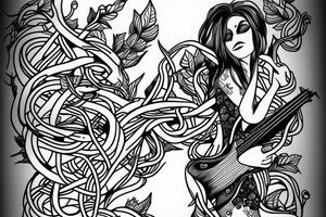 Girl with Bass guitar wrapped with vines tattoo idea