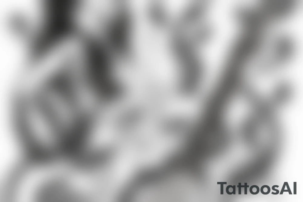 Girl with Bass guitar wrapped with vines tattoo idea