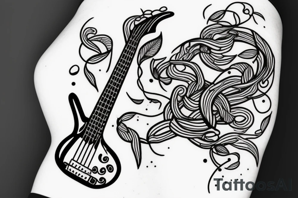 Girl with Bass guitar wrapped with vines tattoo idea