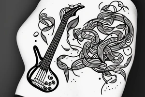 Girl with Bass guitar wrapped with vines tattoo idea