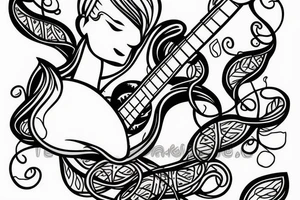 Girl with Bass guitar wrapped with vines tattoo idea