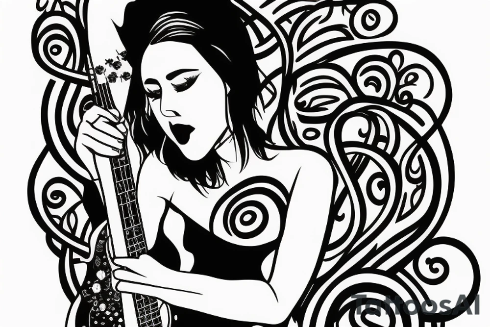 Girl with Bass guitar wrapped with vines tattoo idea