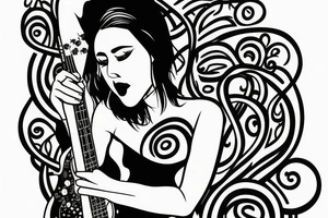Girl with Bass guitar wrapped with vines tattoo idea