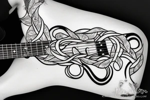 Girl with Bass guitar wrapped with vines tattoo idea